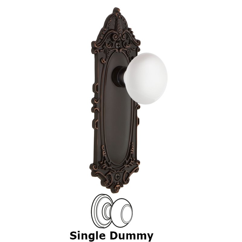 Single Dummy - Victorian Plate with White Porcelain Door Knob in Timeless Bronze