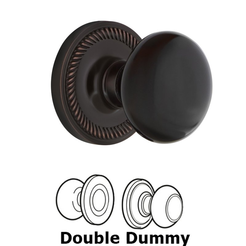 Double Dummy Set - Rope Rosette with Black Porcelain Door Knob in Timeless Bronze