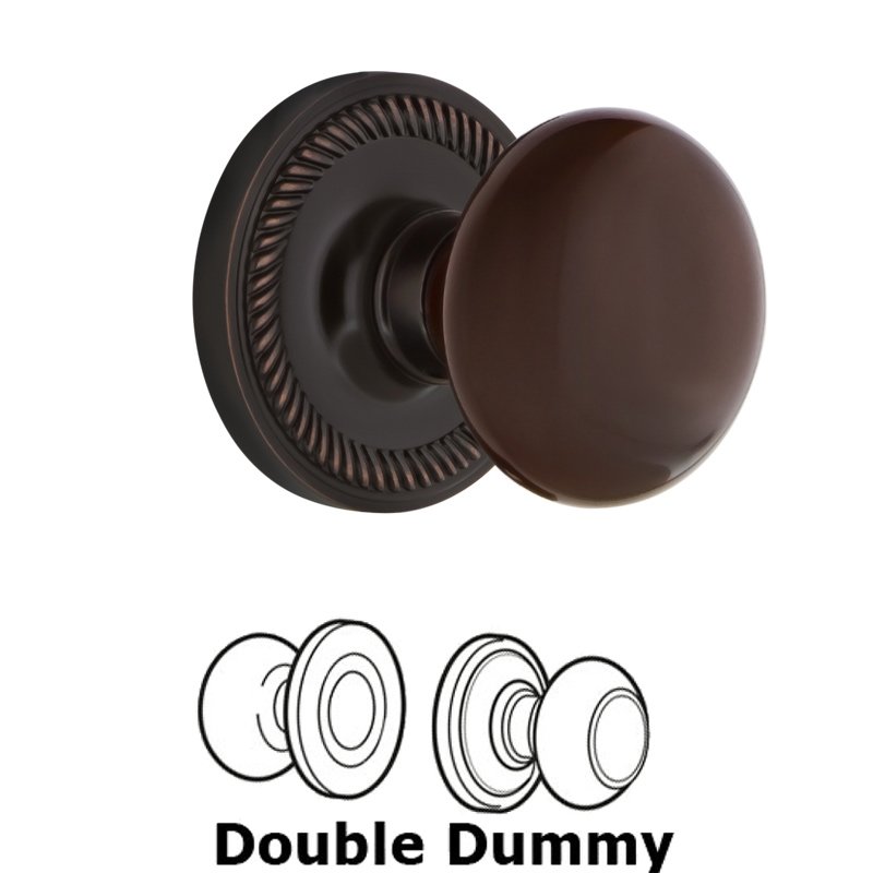 Double Dummy Set - Rope Rosette with Brown Porcelain Door Knob in Timeless Bronze