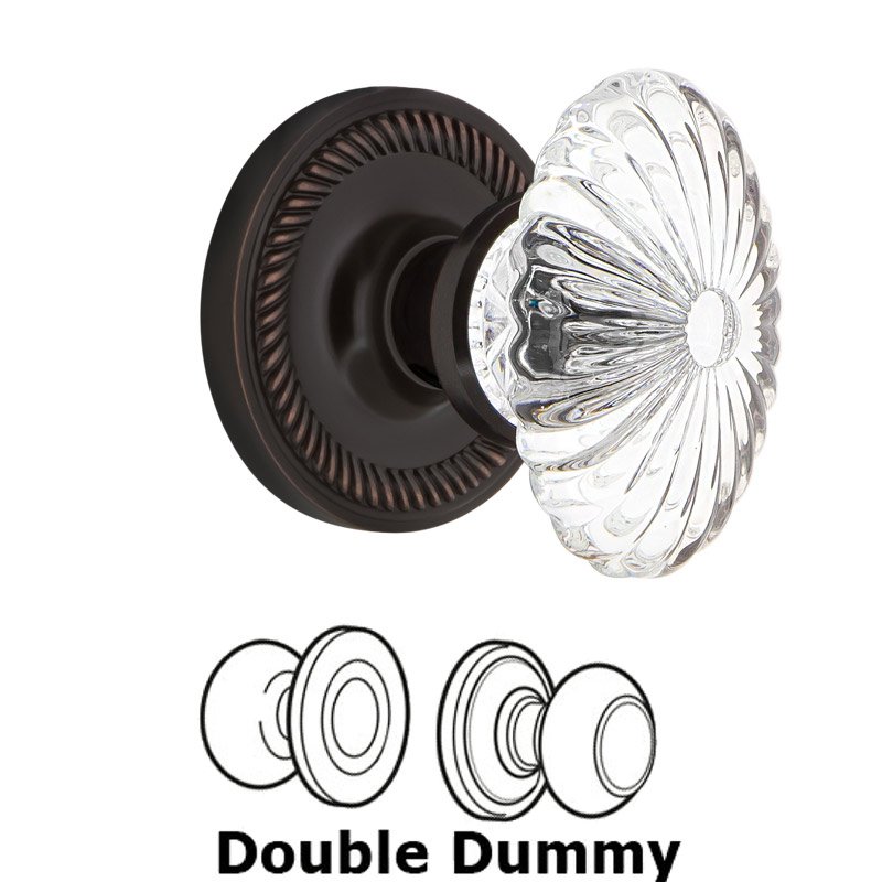 Double Dummy Set - Rope Rosette with Oval Fluted Crystal Glass Door Knob in Timeless Bronze