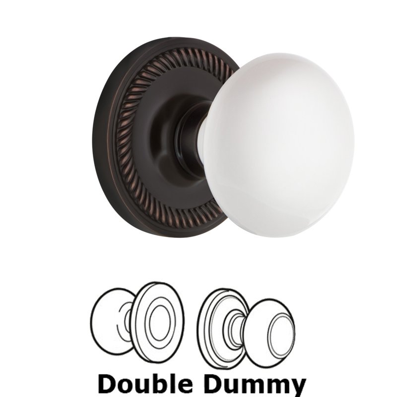 Double Dummy Set - Rope Rosette with White Porcelain Door Knob in Timeless Bronze