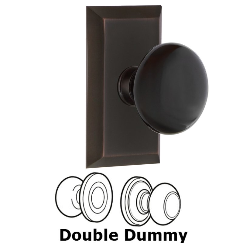 Double Dummy Set - Studio Plate with Black Porcelain Door Knob in Timeless Bronze