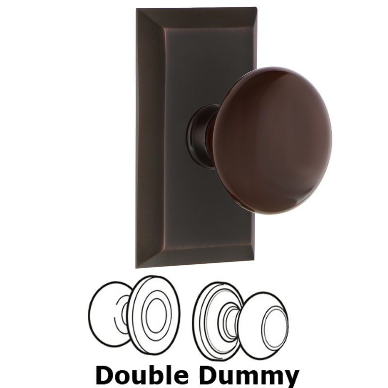 Double Dummy Set - Studio Plate with Brown Porcelain Door Knob in Timeless Bronze