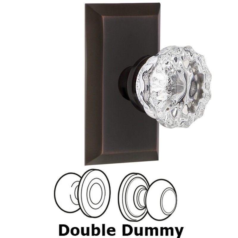 Double Dummy Set - Studio Plate with Crystal Glass Door Knob in Timeless Bronze
