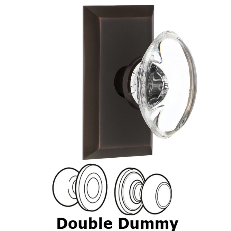 Double Dummy Set - Studio Plate with Oval Clear Crystal Glass Door Knob in Timeless Bronze