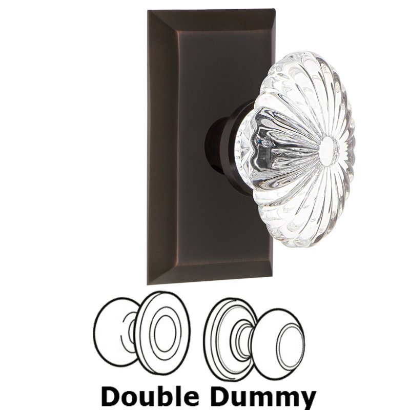 Double Dummy Set - Studio Plate with Oval Fluted Crystal Glass Door Knob in Timeless Bronze