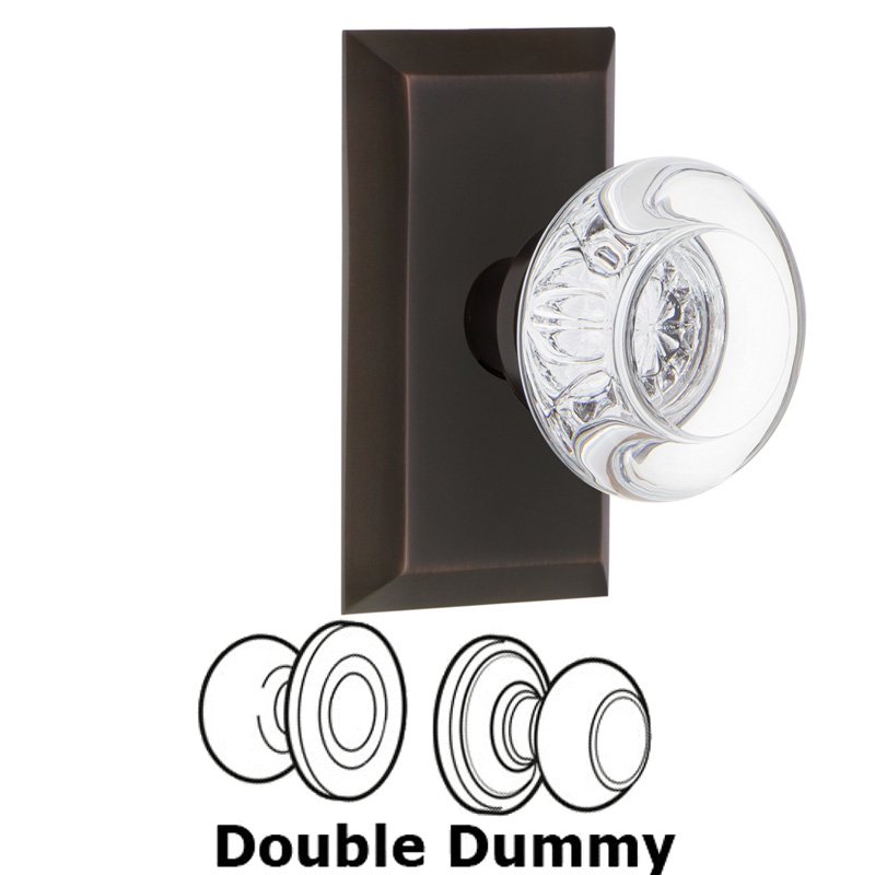Double Dummy Set - Studio Plate with Round Clear Crystal Glass Door Knob in Timeless Bronze