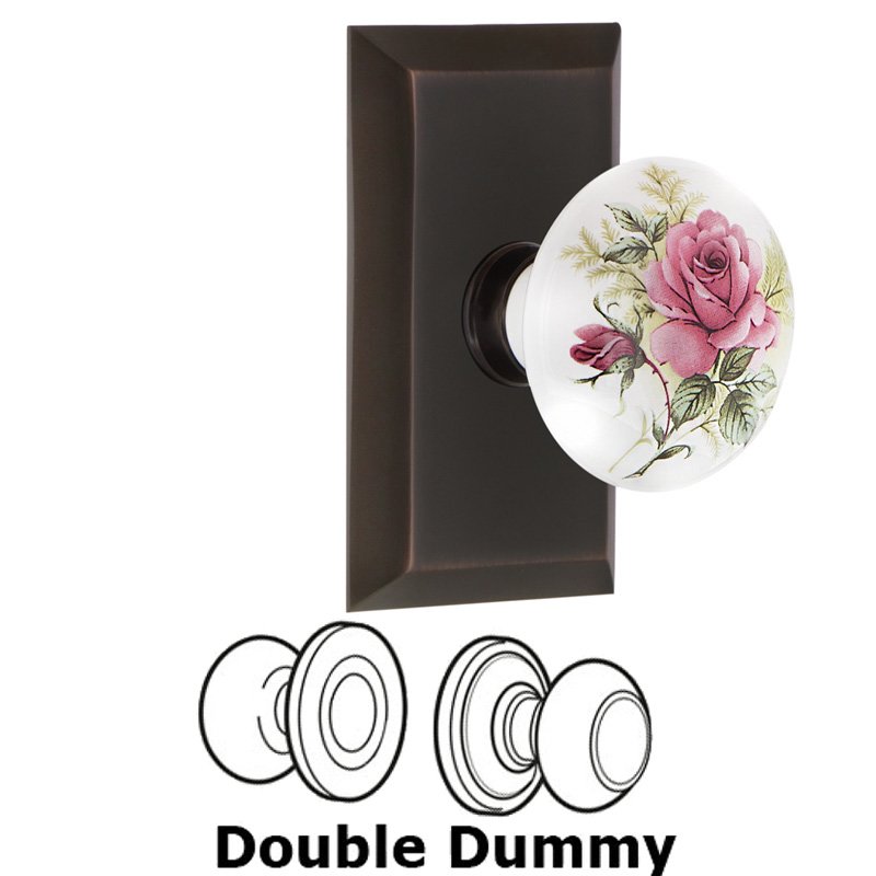 Double Dummy Set - Studio Plate with White Rose Porcelain Door Knob in Timeless Bronze