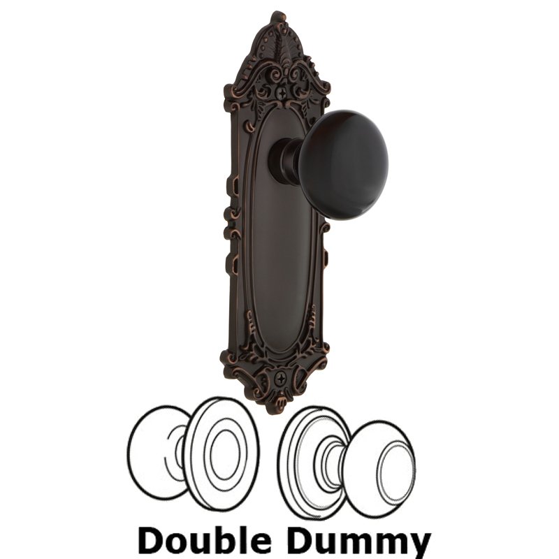 Double Dummy Set - Victorian Plate with Black Porcelain Door Knob in Timeless Bronze
