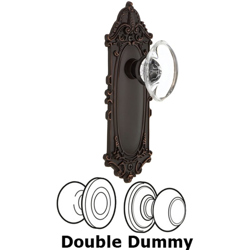 Double Dummy Set - Victorian Plate with Oval Clear Crystal Glass Door Knob in Timeless Bronze