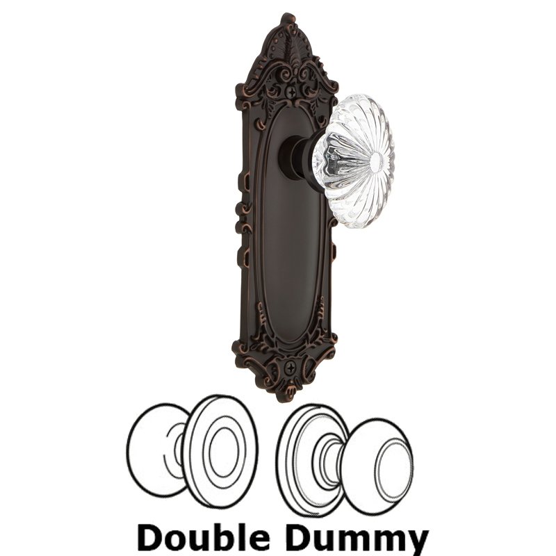 Double Dummy Set - Victorian Plate with Oval Fluted Crystal Glass Door Knob in Timeless Bronze