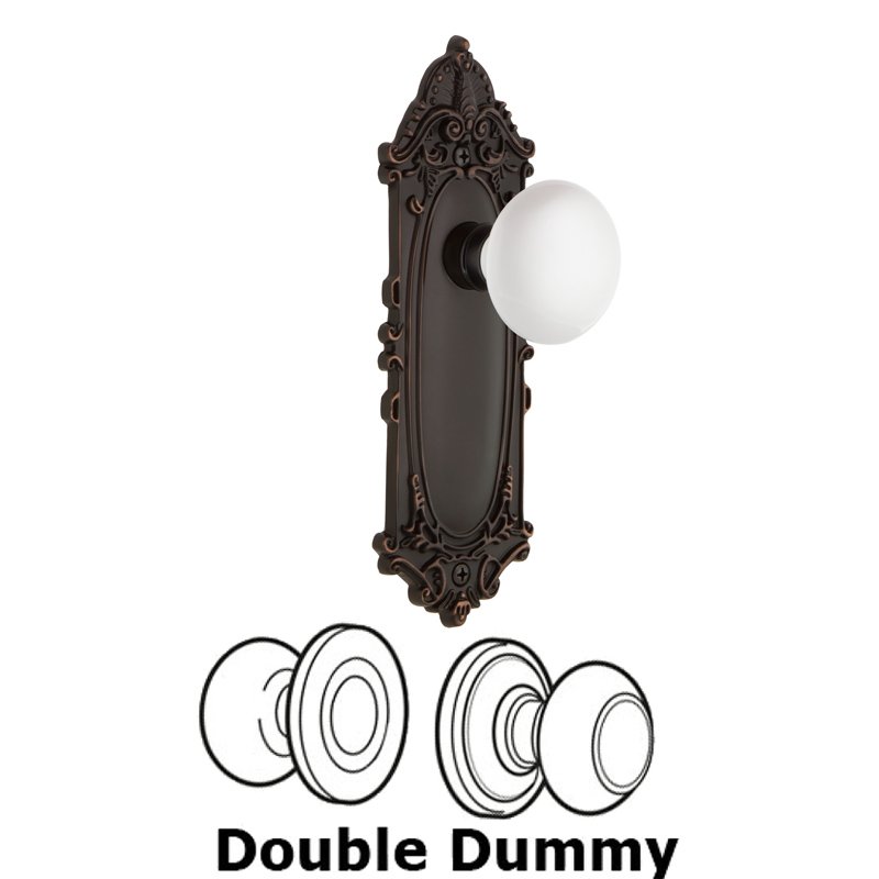 Double Dummy Set - Victorian Plate with White Porcelain Door Knob in Timeless Bronze