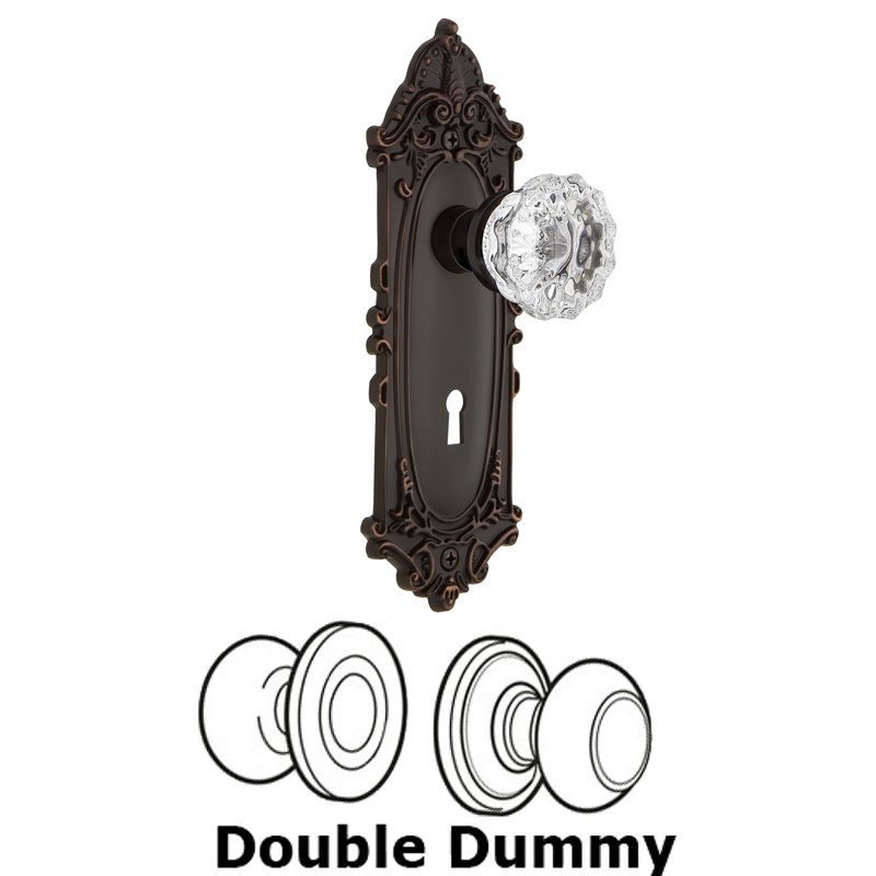 Double Dummy Set with Keyhole - Victorian Plate with Crystal Glass Door Knob in Timeless Bronze