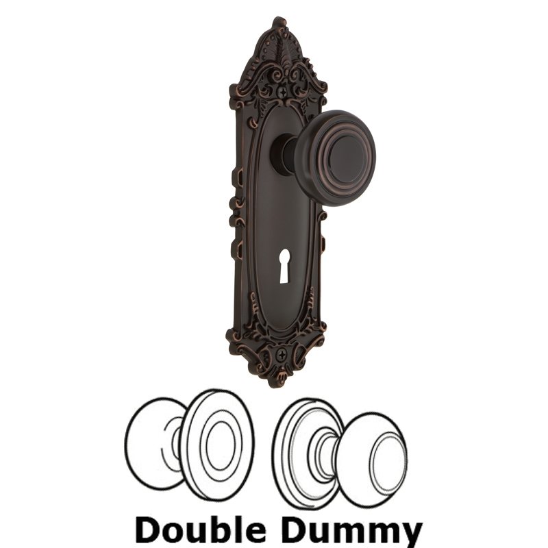 Double Dummy Set with Keyhole - Victorian Plate with Deco Door Knob in Timeless Bronze