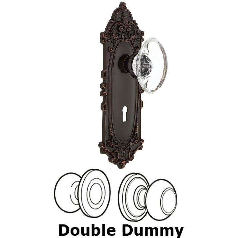 Double Dummy Set with Keyhole - Victorian Plate with Oval Clear Crystal Glass Door Knob in Timeless Bronze
