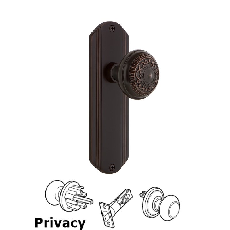 Complete Privacy Set - Deco Plate with Egg & Dart Door Knob in Timeless Bronze