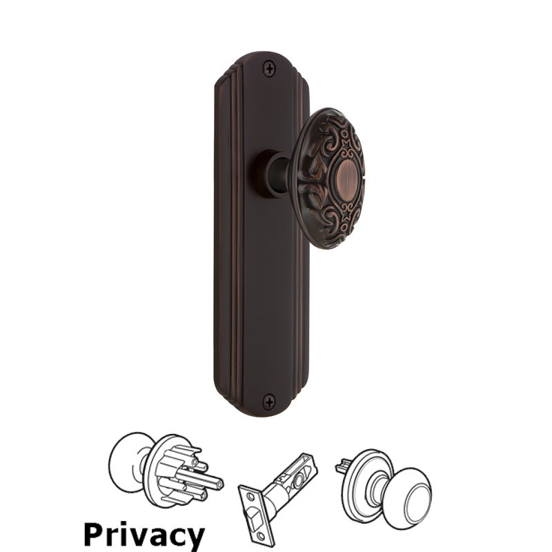 Complete Privacy Set - Deco Plate with Victorian Door Knob in Timeless Bronze