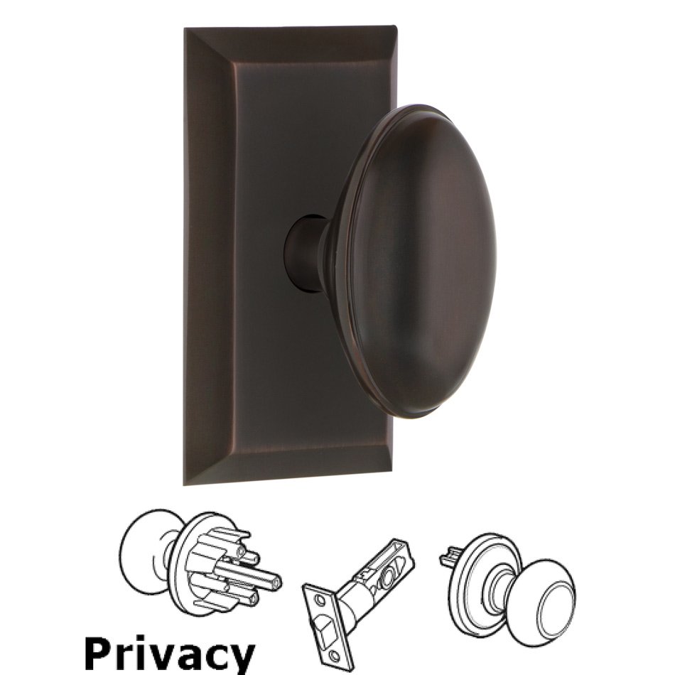 Complete Privacy Set - Studio Plate with Homestead Door Knob in Timeless Bronze