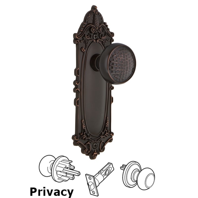 Complete Privacy Set - Victorian Plate with Craftsman Door Knob in Timeless Bronze