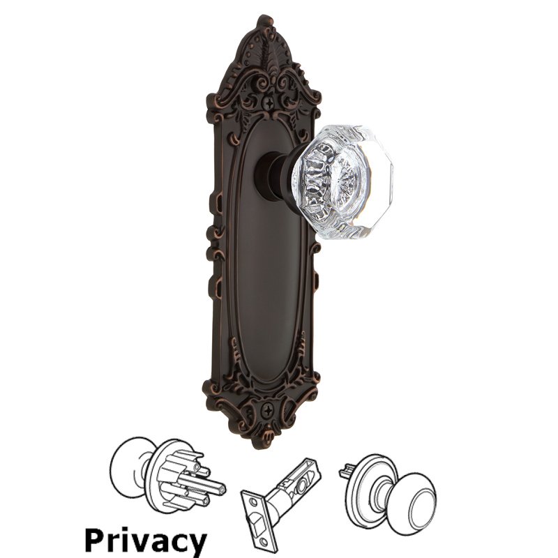 Privacy Victorian Plate with Waldorf Door Knob in Timeless Bronze