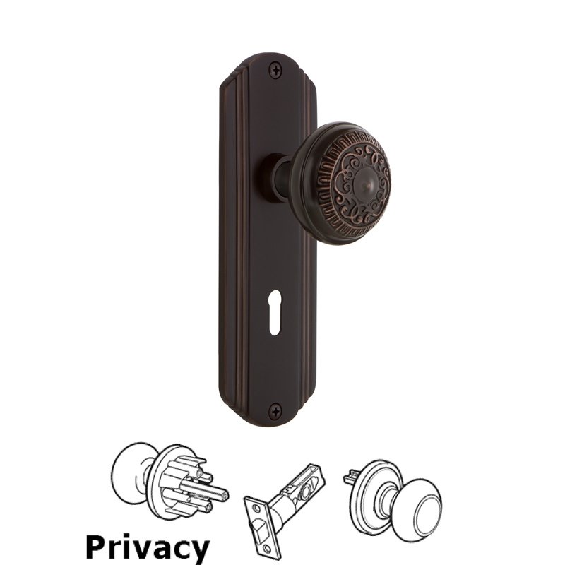 Complete Privacy Set with Keyhole - Deco Plate with Egg & Dart Door Knob in Timeless Bronze
