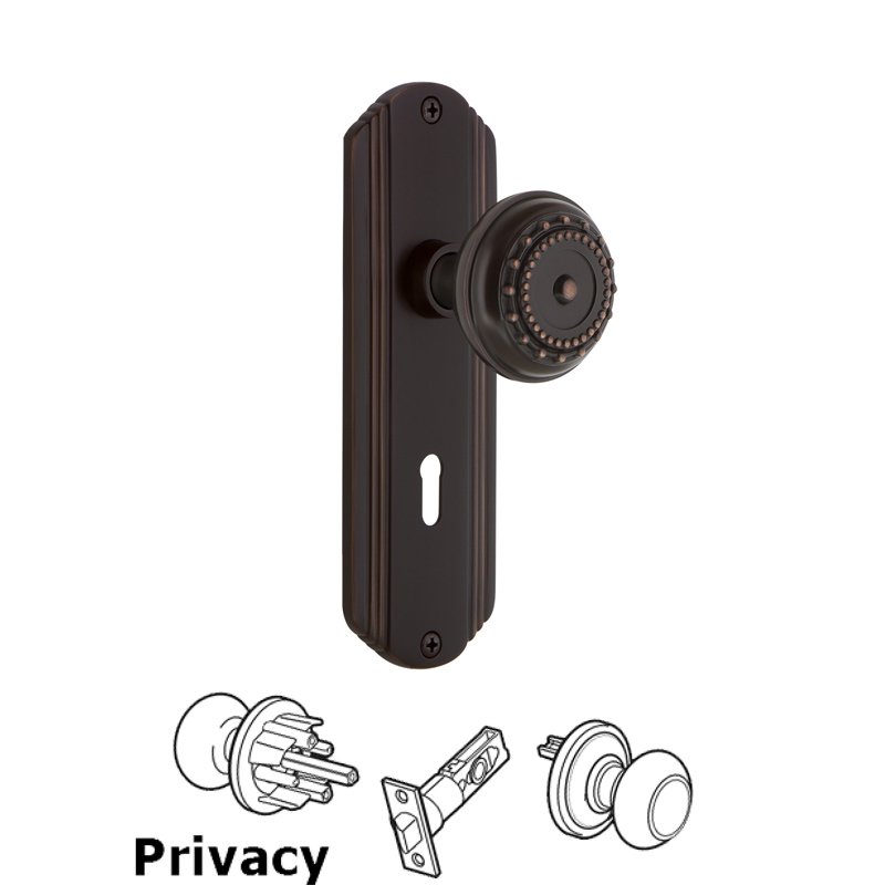 Complete Privacy Set with Keyhole - Deco Plate with Meadows Door Knob in Timeless Bronze