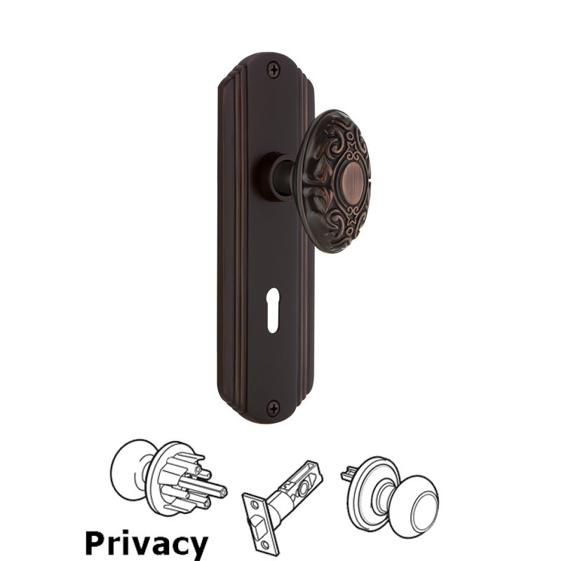 Complete Privacy Set with Keyhole - Deco Plate with Victorian Door Knob in Timeless Bronze