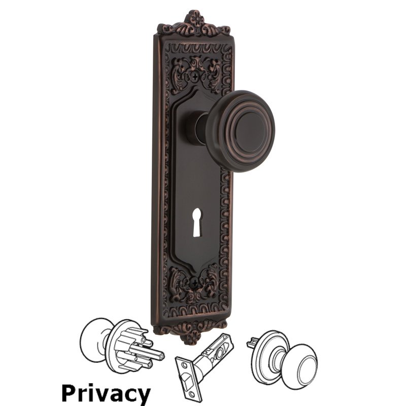 Complete Privacy Set with Keyhole - Egg & Dart Plate with Deco Door Knob in Timeless Bronze