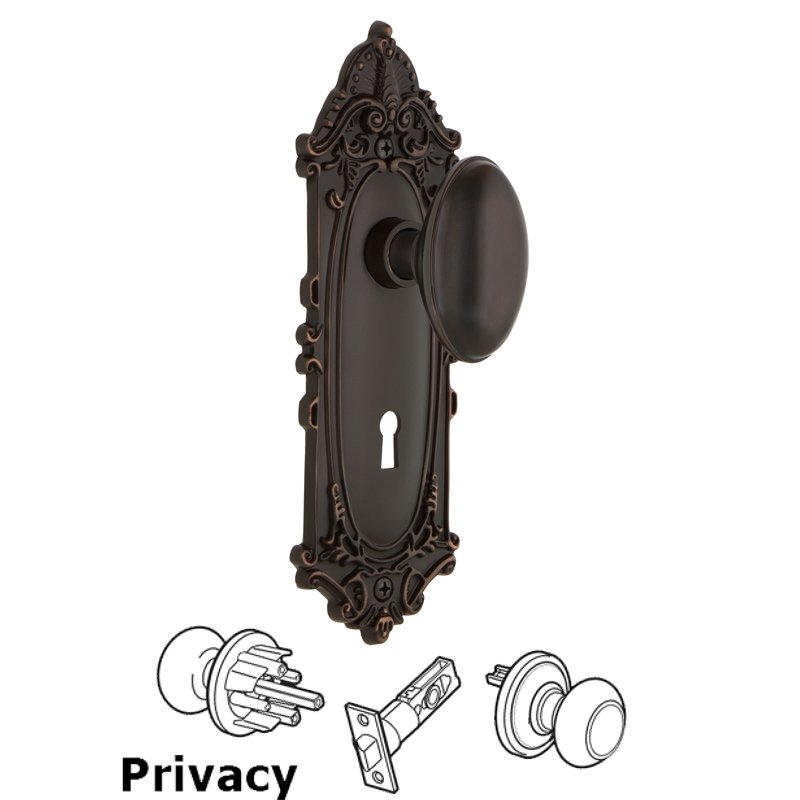 Privacy Victorian Plate with Keyhole and Homestead Door Knob in Timeless Bronze