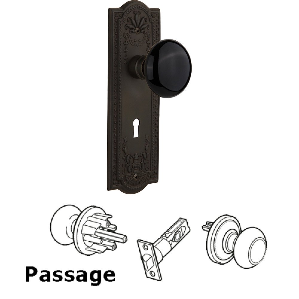 Passage Meadows Plate with Keyhole and Black Porcelain Door Knob in Oil-Rubbed Bronze