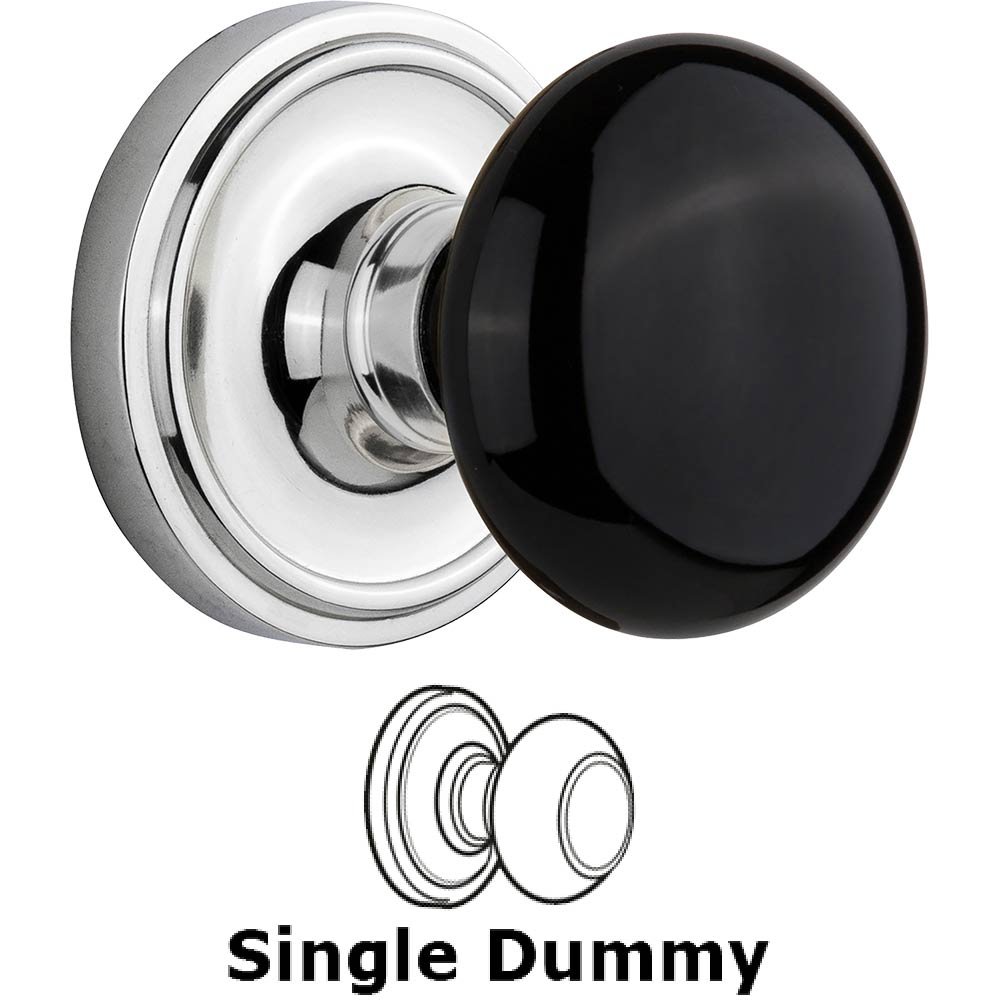 Single Dummy Classic Rose with Black Porcelain Knob in Bright Chrome