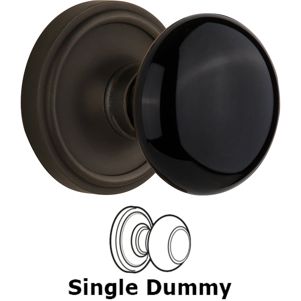 Single Dummy Classic Rose with Black Porcelain Knob in Oil Rubbed Bronze
