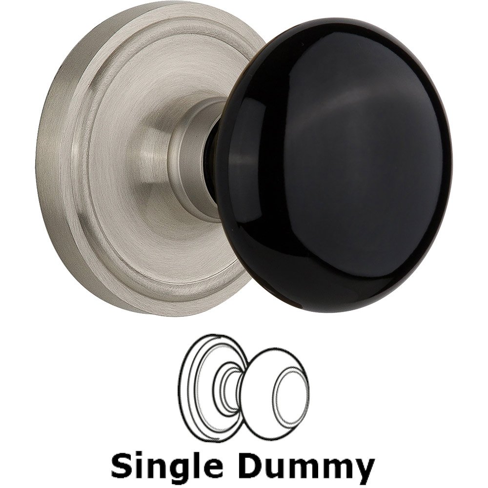 Single Dummy Classic Rose with Black Porcelain Knob in Satin Nickel