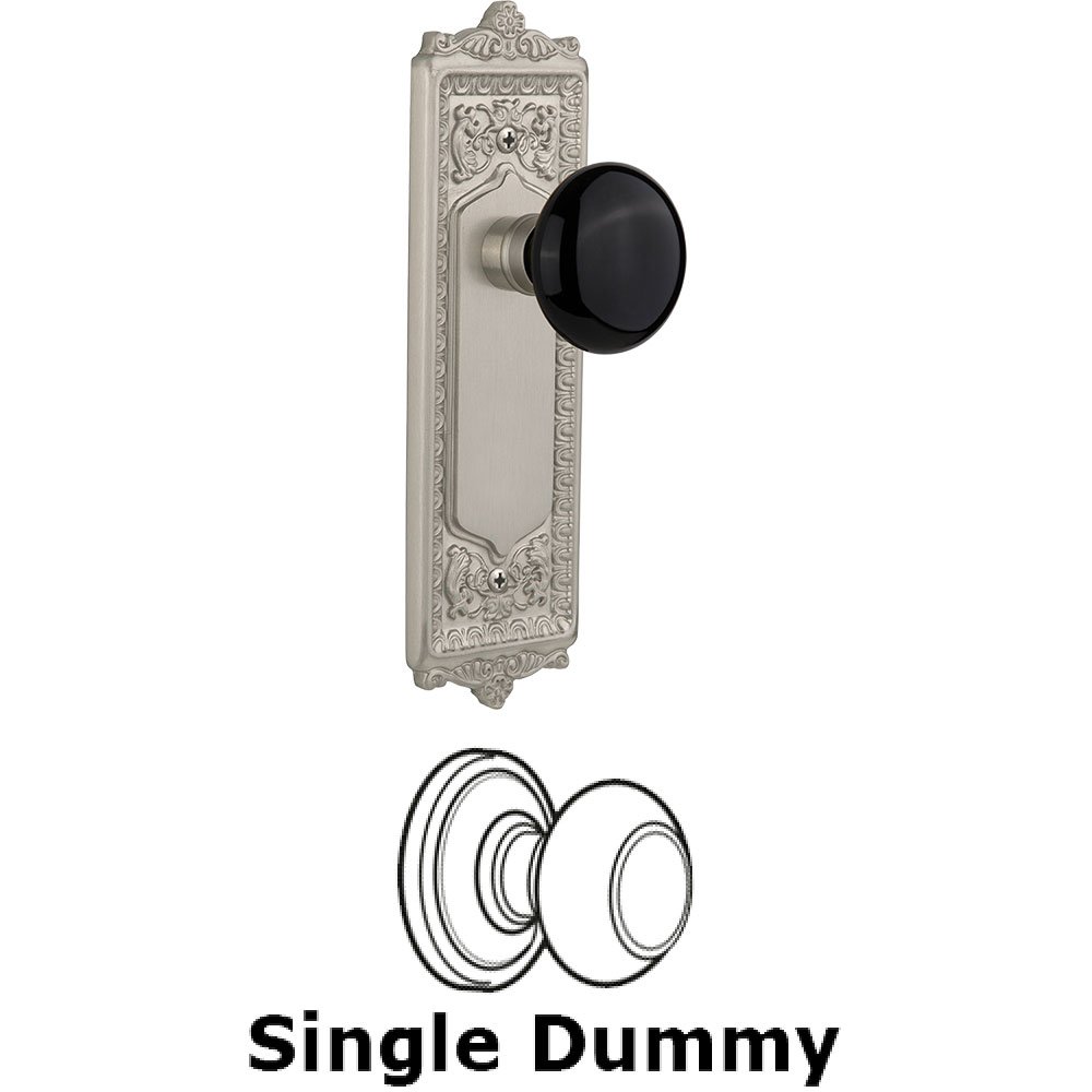 Single Dummy - Egg and Dart Plate with Black Porcelain Knob without Keyhole in Satin Nickel