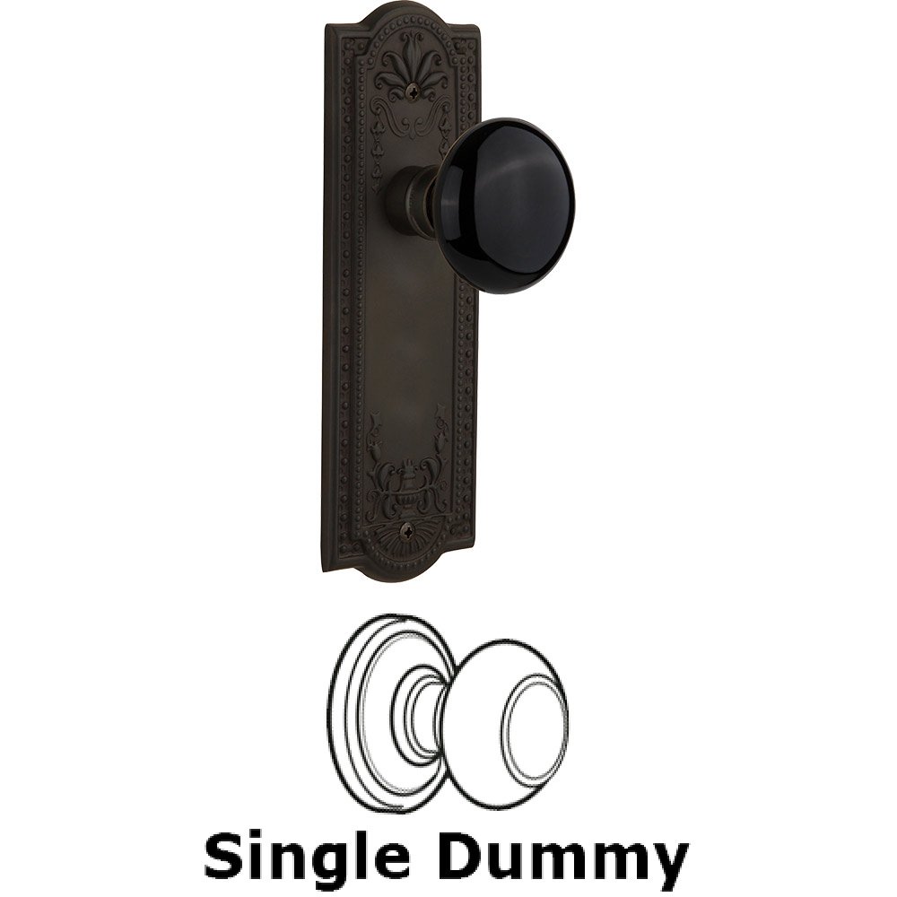 Single Dummy - Meadows Plate with Black Porcelain Knob without Keyhole in Oil Rubbed Bronze