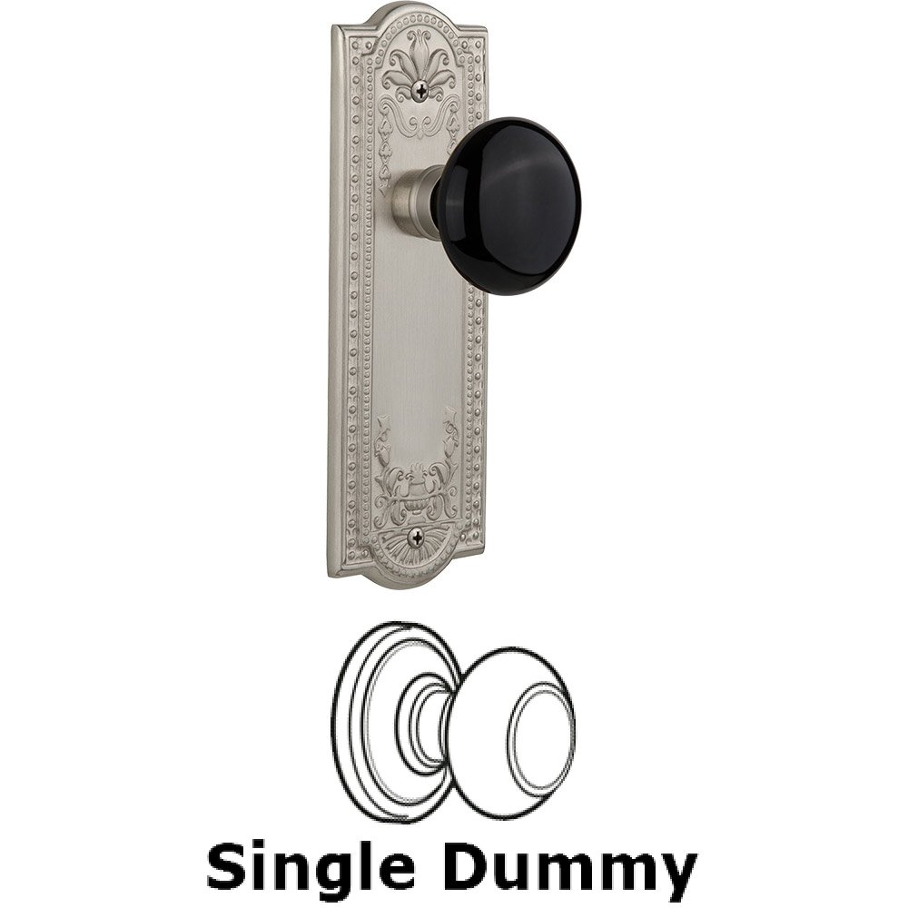 Single Dummy - Meadows Plate with Black Porcelain Knob without Keyhole in Satin Nickel
