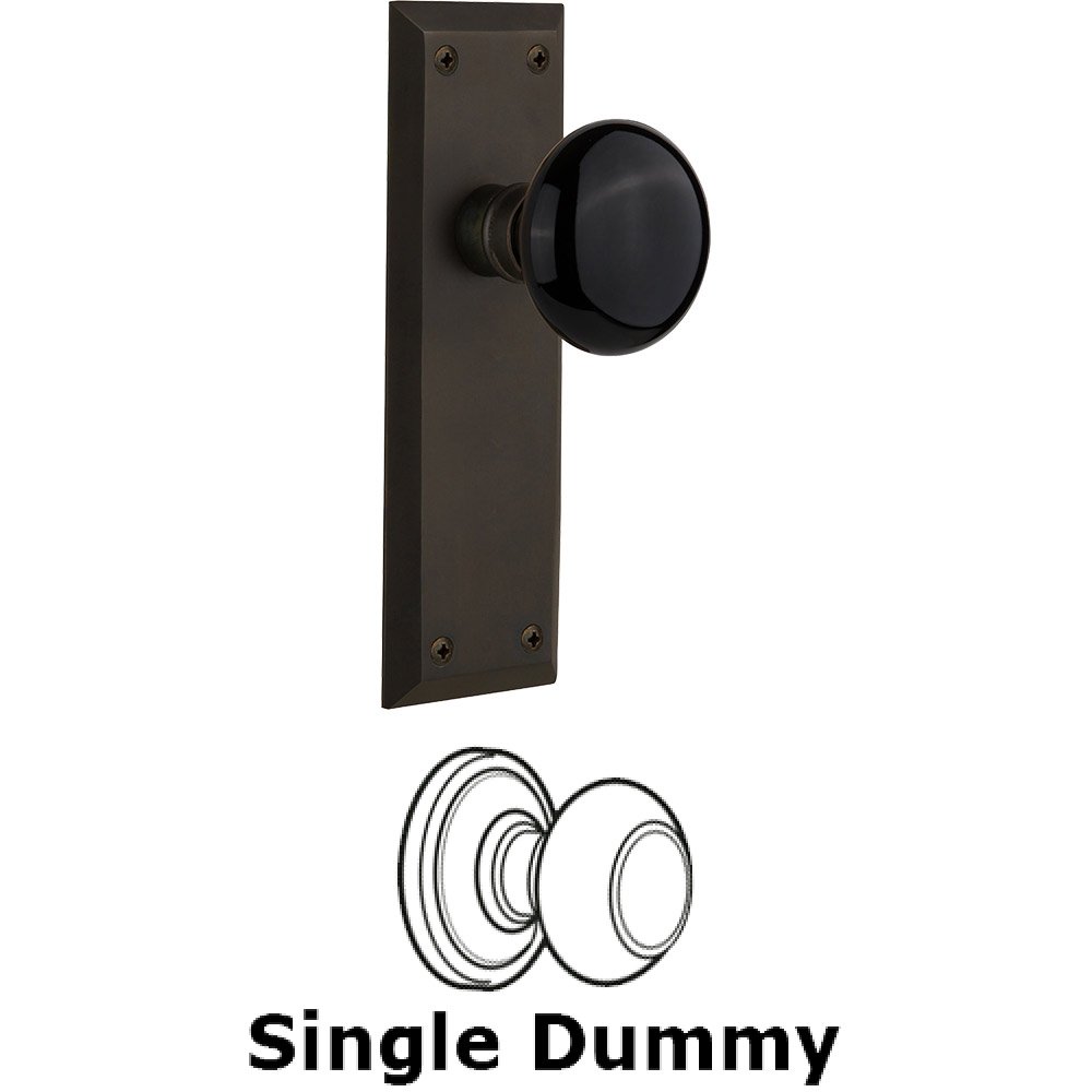 Single Dummy - New York Plate with Black Porcelain Knob without Keyhole in Oil Rubbed Bronze
