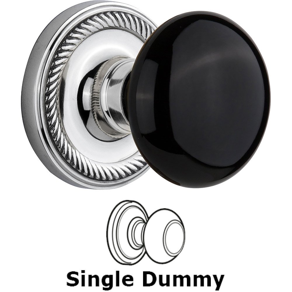 Single Dummy - Rope Rose with Black Porcelain Knob in Bright Chrome