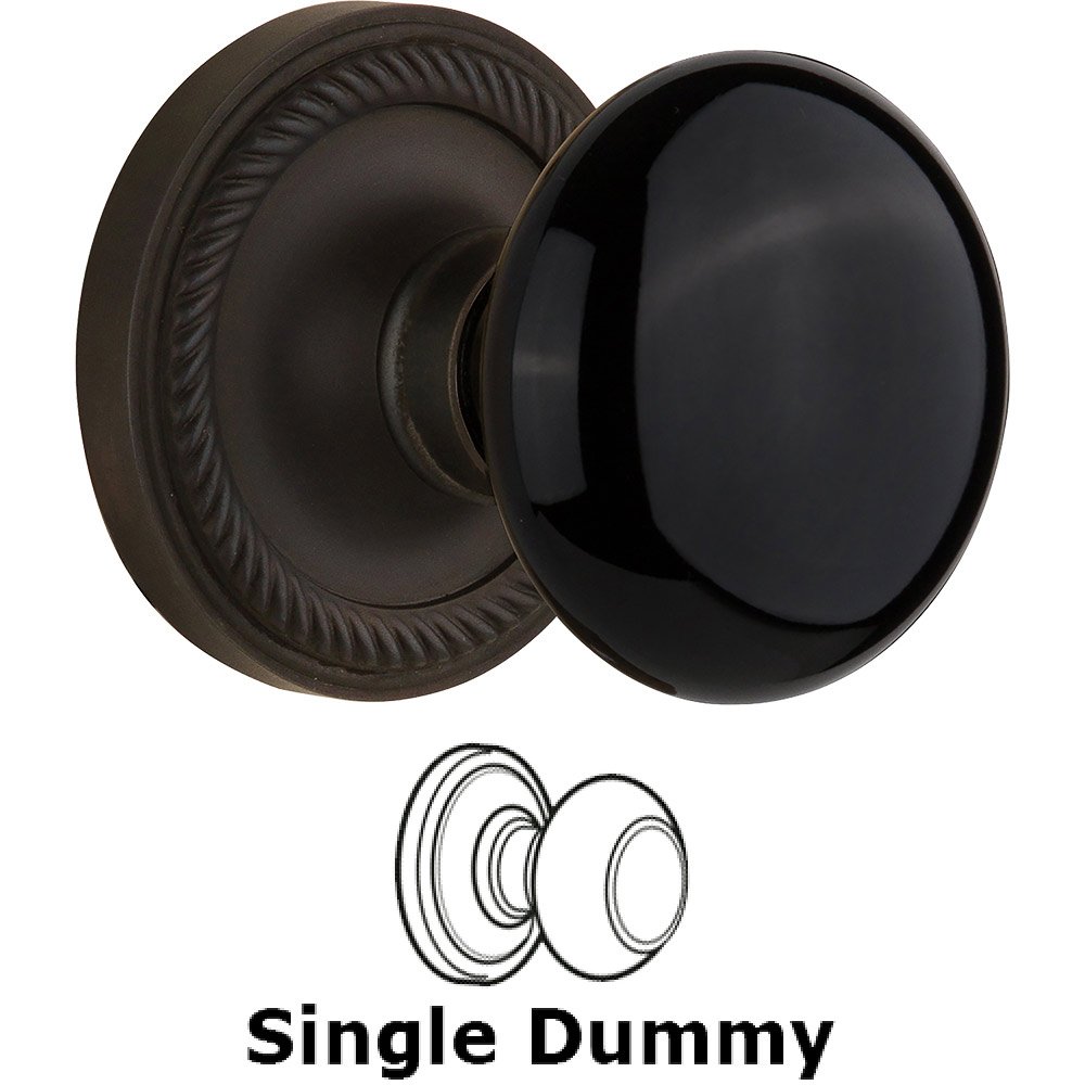 Single Dummy - Rope Rose with Black Porcelain Knob in Oil Rubbed Bronze