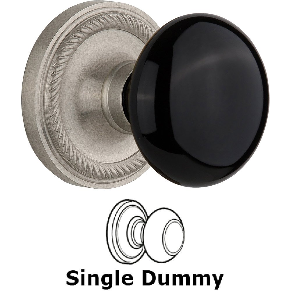 Single Dummy - Rope Rose with Black Porcelain Knob in Satin Nickel