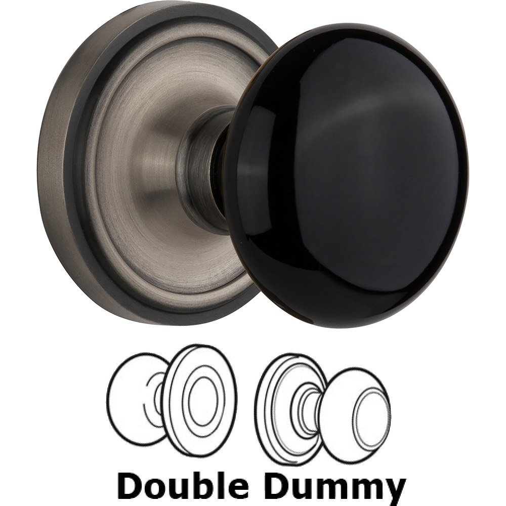 Double Dummy Classic Rose with Black Porcelain Knob in Antique Pewter