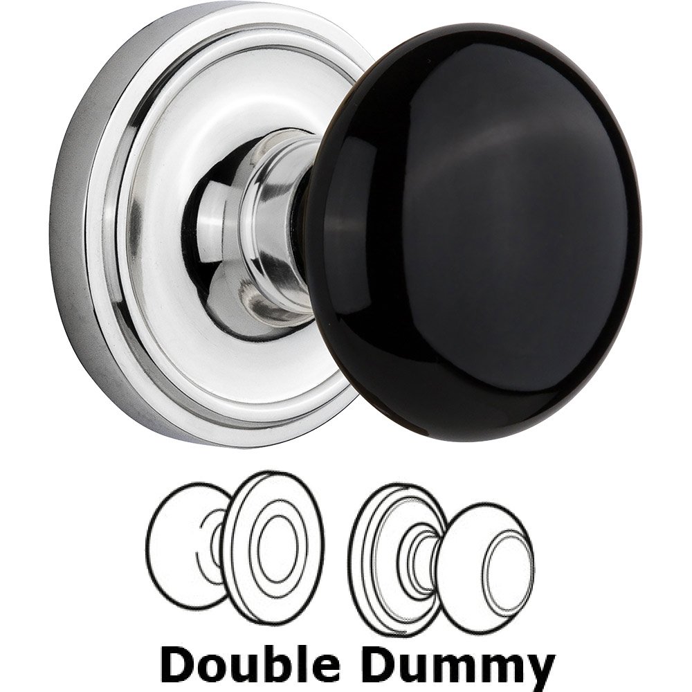 Double Dummy Classic Rose with Black Porcelain Knob in Bright Chrome