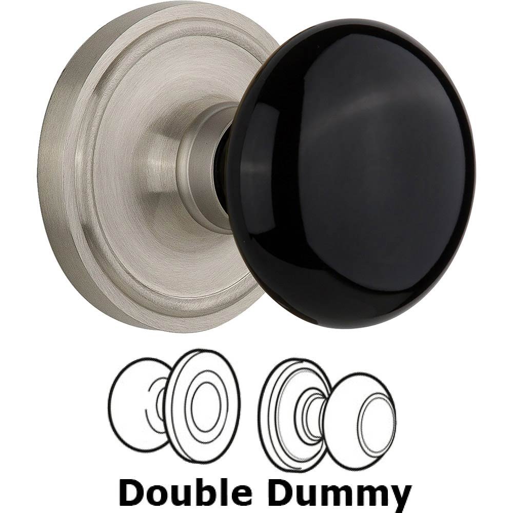 Double Dummy Classic Rose with Black Porcelain Knob in Satin Nickel