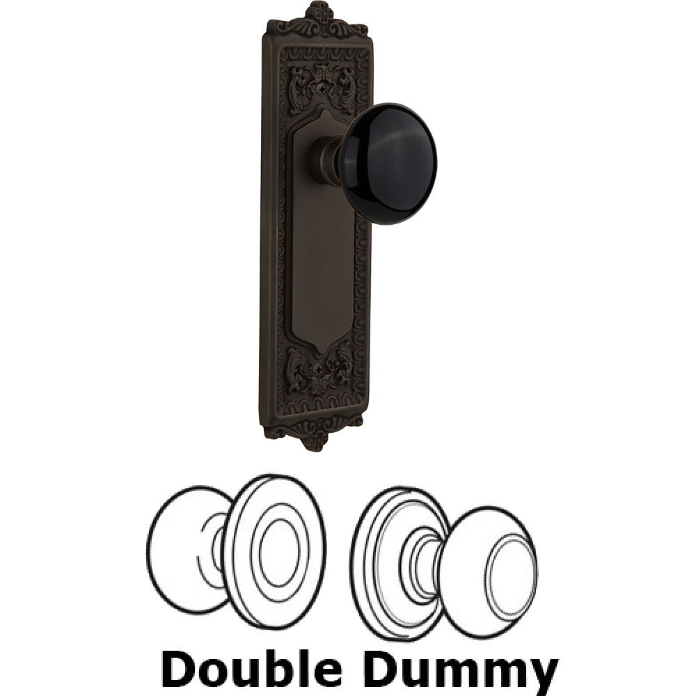 Double Dummy - Egg and Dart Plate with Black Porcelain Knob without Keyhole in Oil Rubbed Bronze