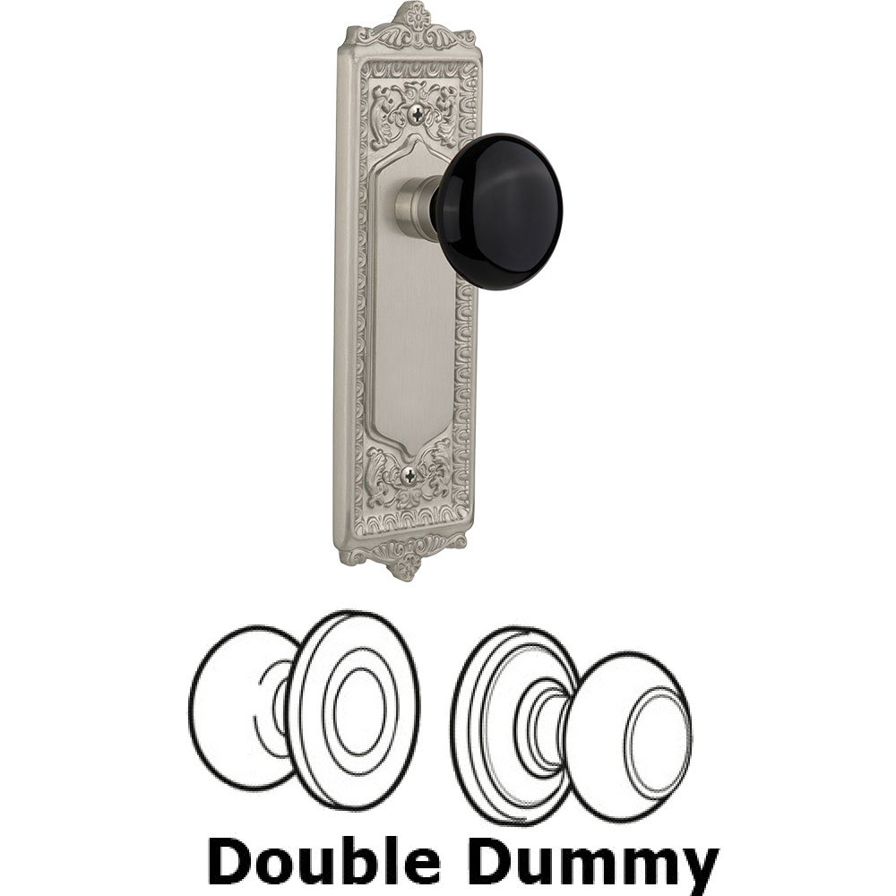 Double Dummy - Egg and Dart Plate with Black Porcelain Knob without Keyhole in Satin Nickel