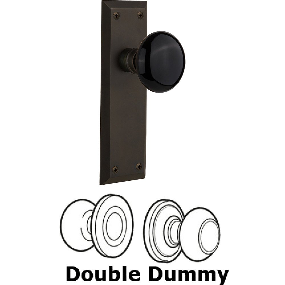 Double Dummy - New York Plate with Black Porcelain Knob without Keyhole in Oil Rubbed Bronze