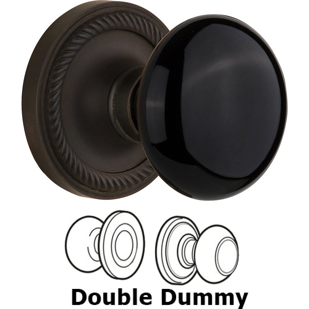 Double Dummy - Rope Rose with Black Porcelain Knob in Oil Rubbed Bronze