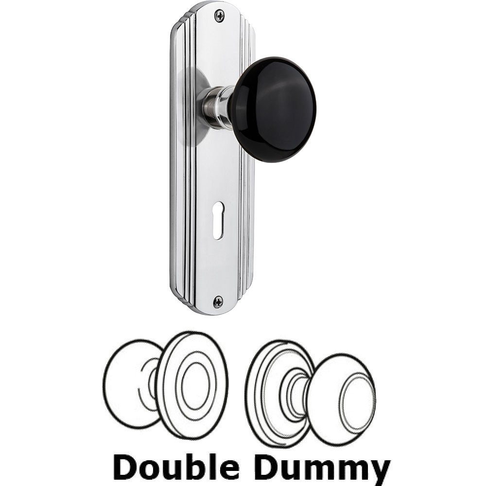 Double Dummy - Deco Plate with Black Porcelain Knob with Keyhole in Bright Chrome