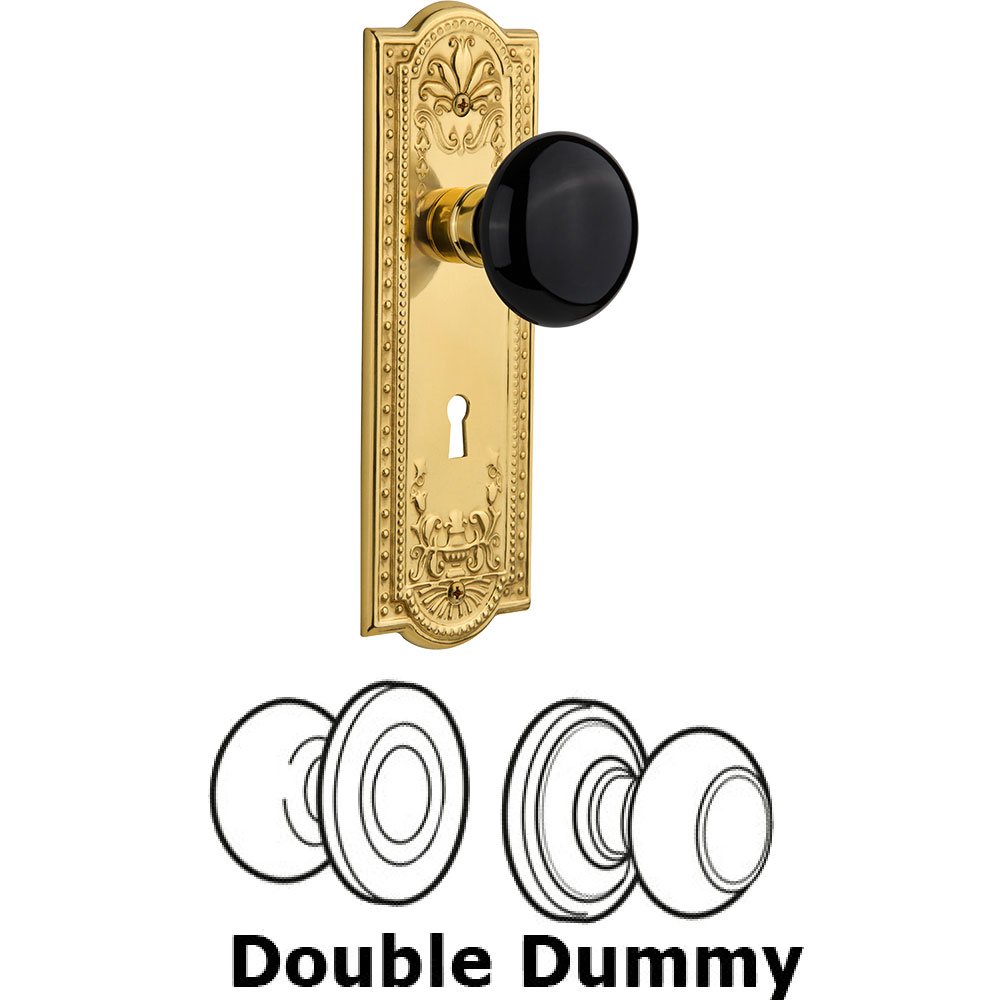 Double Dummy - Meadows Plate with Black Porcelain Knob with Keyhole in Polished Brass