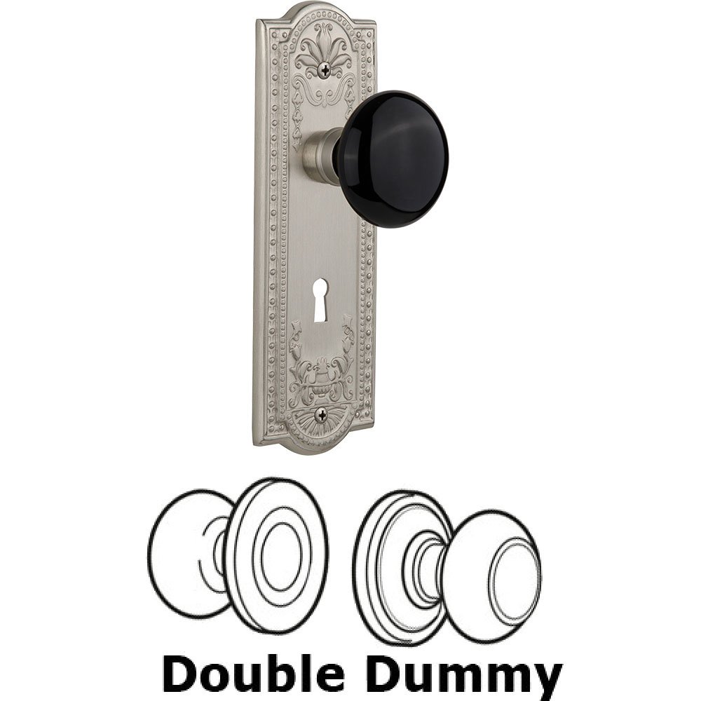 Double Dummy - Meadows Plate with Black Porcelain Knob with Keyhole in Satin Nickel
